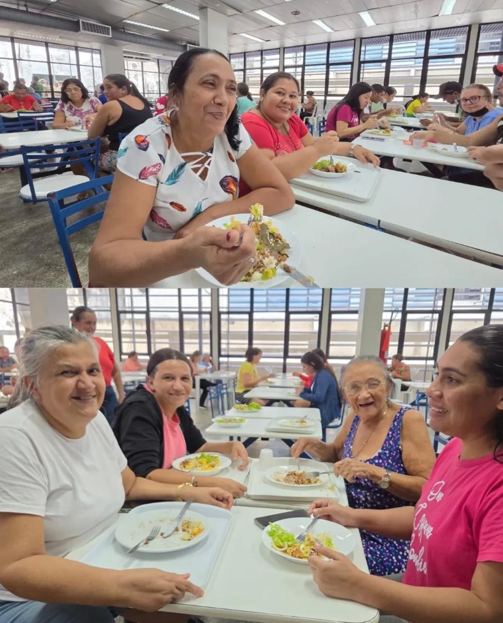 Clientes satisfeitos no refeitório atendido pela CRS Alimentos